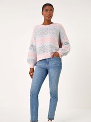 Roman Pink Soft Stripe Textured Jumper - Image 1 of 6