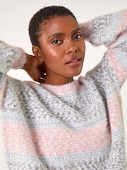 Roman Pink Soft Stripe Textured Jumper - Image 3 of 6