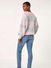 Roman Pink Soft Stripe Textured Jumper - Image 4 of 6