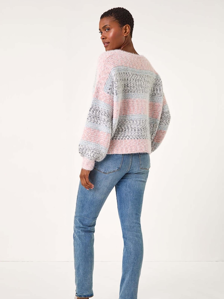 Roman Pink Soft Stripe Textured Jumper - Image 4 of 6