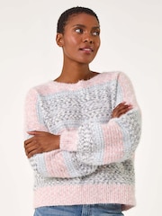 Roman Pink Soft Stripe Textured Jumper - Image 5 of 6