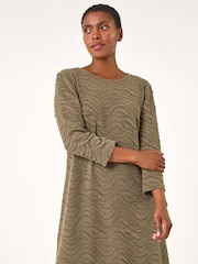 Roman Green Wave Textured Stretch A-Line Dress - Image 1 of 6