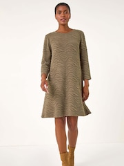 Roman Green Wave Textured Stretch A-Line Dress - Image 3 of 6