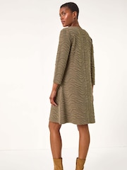 Roman Green Wave Textured Stretch A-Line Dress - Image 4 of 6