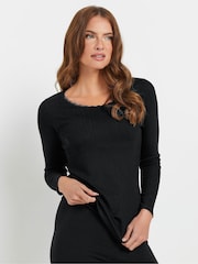 M&Co Black Pointelle Thermal Long Sleeve Top - Image 1 of 5