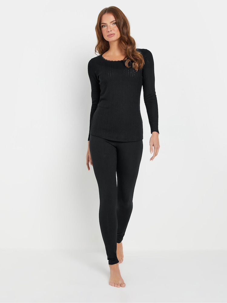 M&Co Black Pointelle Thermal Long Sleeve Top - Image 2 of 5