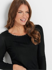 M&Co Black Pointelle Thermal Long Sleeve Top - Image 4 of 5
