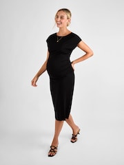 JoJo Maman Bébé Black Ruched Side Maternity Bodycon Midi Dress - Image 1 of 4