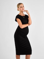 JoJo Maman Bébé Black Ruched Side Maternity Bodycon Midi Dress - Image 3 of 4