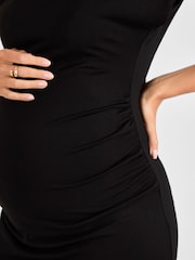 JoJo Maman Bébé Black Ruched Side Maternity Bodycon Midi Dress - Image 4 of 4