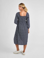 JoJo Maman Bébé Navy Spot Print Shirred Maternity Midi Dress - Image 2 of 4