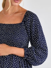 JoJo Maman Bébé Navy Spot Print Shirred Maternity Midi Dress - Image 4 of 4