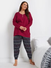 Yours Curve Red Placket Long Sleeve 100% Cotton Pyjamas Top - Image 2 of 6