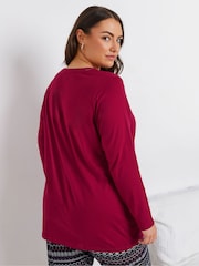 Yours Curve Red Placket Long Sleeve 100% Cotton Pyjamas Top - Image 3 of 6