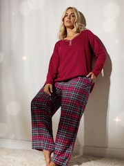 Yours Curve Red Placket Long Sleeve 100% Cotton Pyjamas Top - Image 4 of 6