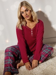 Yours Curve Red Placket Long Sleeve 100% Cotton Pyjamas Top - Image 5 of 6