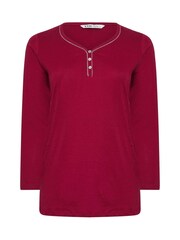 Yours Curve Red Placket Long Sleeve 100% Cotton Pyjamas Top - Image 6 of 6