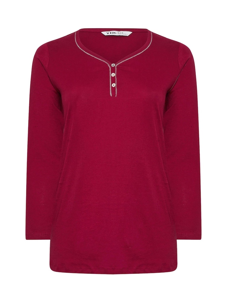 Yours Curve Red Placket Long Sleeve 100% Cotton Pyjamas Top - Image 6 of 6