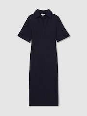 Reiss Navy Astrid Jersey Open-Collar Bodycon Dress - Image 2 of 6