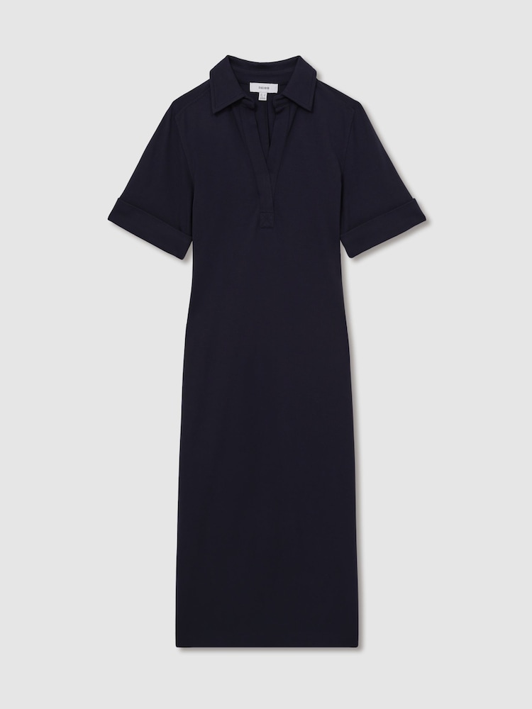Reiss Navy Astrid Jersey Open-Collar Bodycon Dress - Image 2 of 6