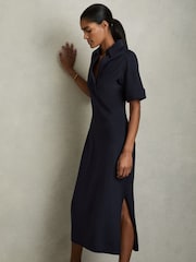 Reiss Navy Astrid Jersey Open-Collar Bodycon Dress - Image 3 of 6