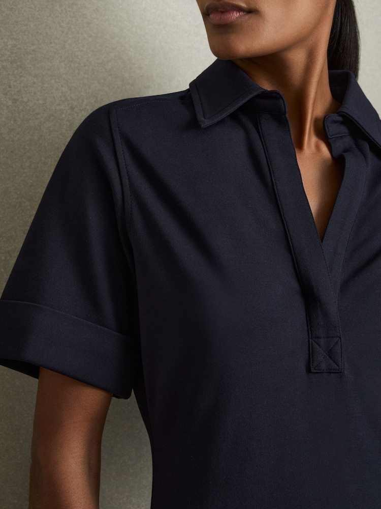 marine - Reiss Astrid Jersey Open-Collar Bodycon Dress - Image 4 of 6