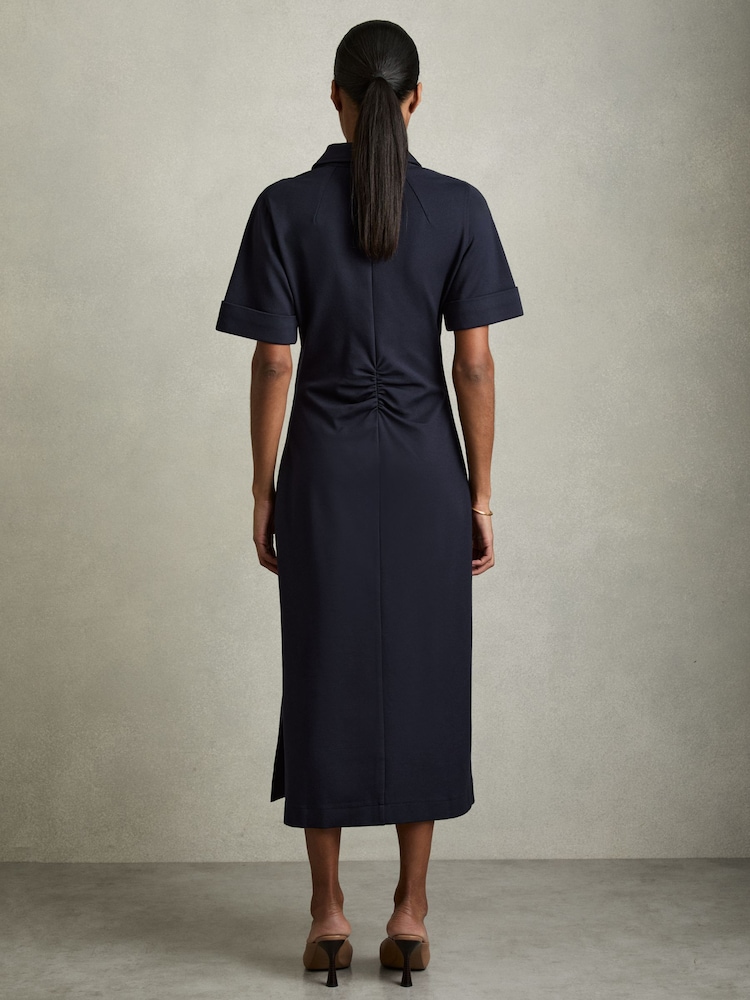 marine - Reiss Astrid Jersey Open-Collar Bodycon Dress - Image 5 of 6