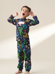 Angel & Rocket Blue Marvel 100% Cotton Jersey Pyjamas - Image 4 of 7