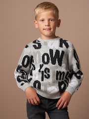 Angel & Rocket Grey Bowen Christmas Slogan Knit Jumper - Image 1 of 8