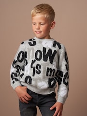 Angel & Rocket Grey Bowen Christmas Slogan Knit Jumper - Image 3 of 8