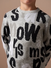 Angel & Rocket Grey Bowen Christmas Slogan Knit Jumper - Image 5 of 8