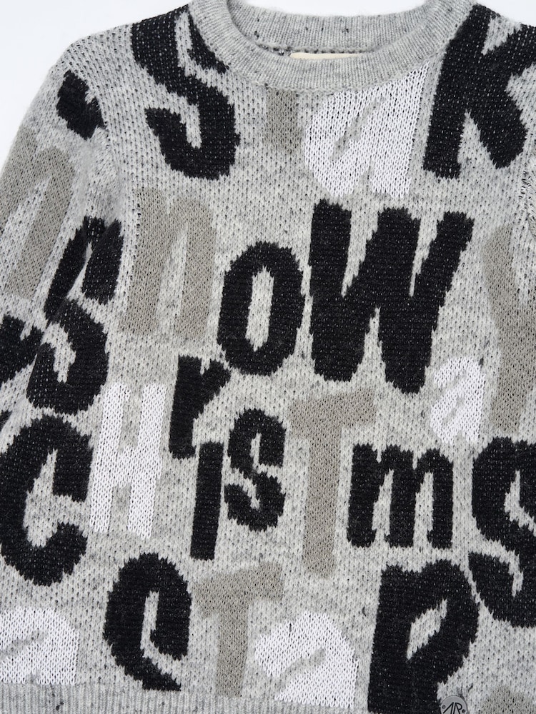 Angel & Rocket Grey Bowen Christmas Slogan Knit Jumper - Image 8 of 8