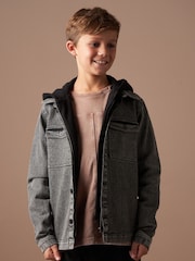 Angel & Rocket Grey Harrison Washed Denim 100% Cotton Jacket With Hood - Image 1 of 7