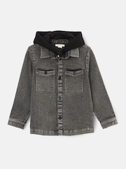 Angel & Rocket Grey Harrison Washed Denim 100% Cotton Jacket With Hood - Image 5 of 7