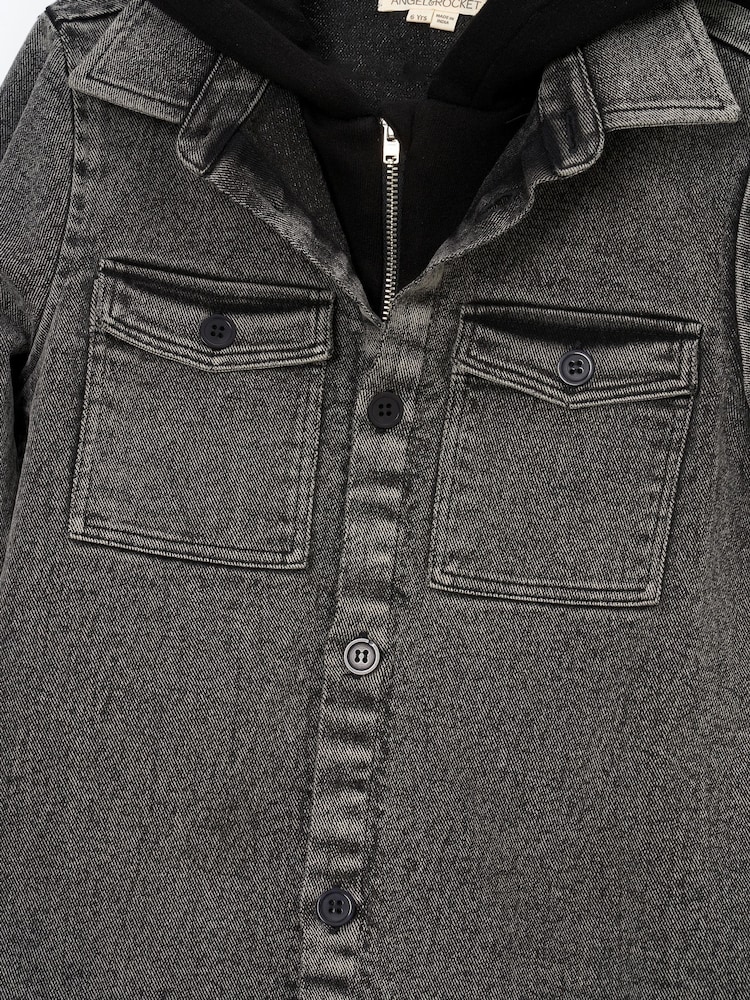 Angel & Rocket Grey Harrison Washed Denim 100% Cotton Jacket With Hood - Image 7 of 7