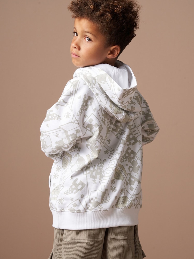 Angel & Rocket Grey Minecraft Graphic Sequin 100% Cotton Hoodie - Image 3 of 7