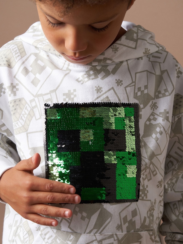 Angel & Rocket Grey Minecraft Graphic Sequin 100% Cotton Hoodie - Image 4 of 7