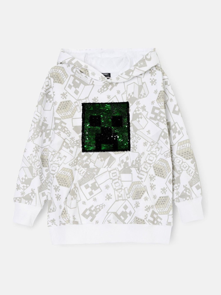 Angel & Rocket Grey Minecraft Graphic Sequin 100% Cotton Hoodie - Image 5 of 7