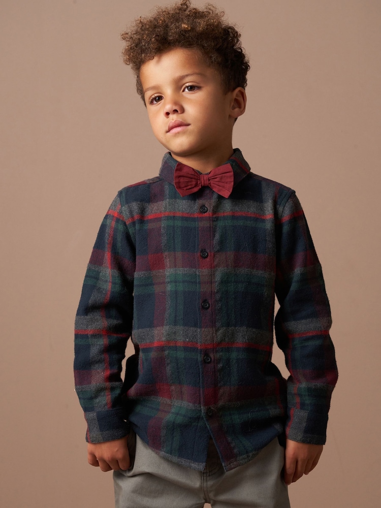Angel & Rocket Green/Red Joseph Check 100% Cotton Shirt With Bow Tie - Image 1 of 7 Angel & Rocket Green/Red Joseph Check 100% Cotton Shirt With Bow Tie - Image 1 of 7