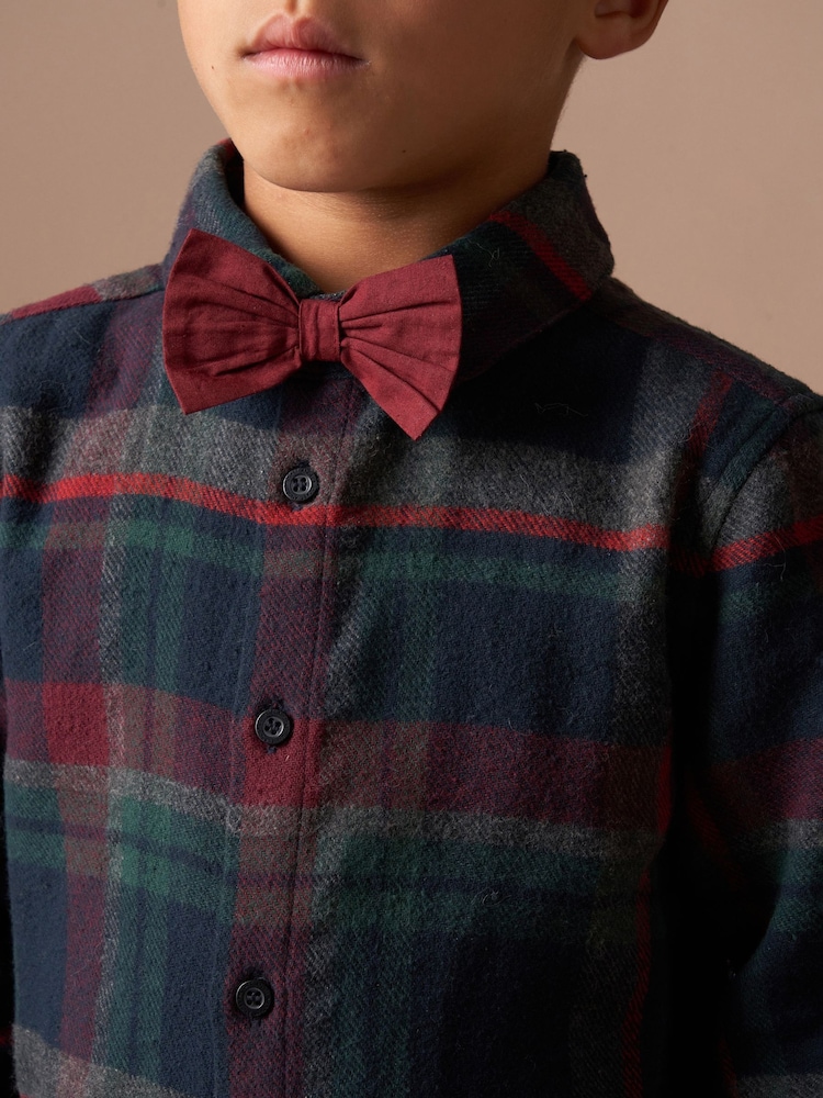 Angel & Rocket Green/Red Joseph Check 100% Cotton Shirt With Bow Tie - Image 2 of 7