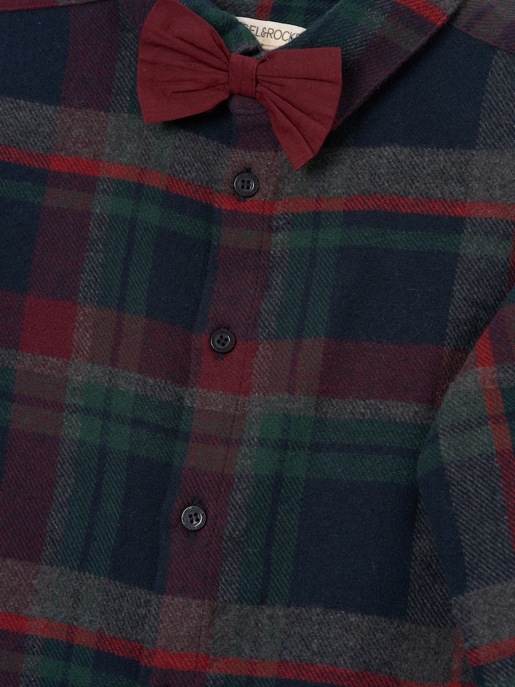 Angel & Rocket Green/Red Joseph Check 100% Cotton Shirt With Bow Tie - Image 7 of 7
