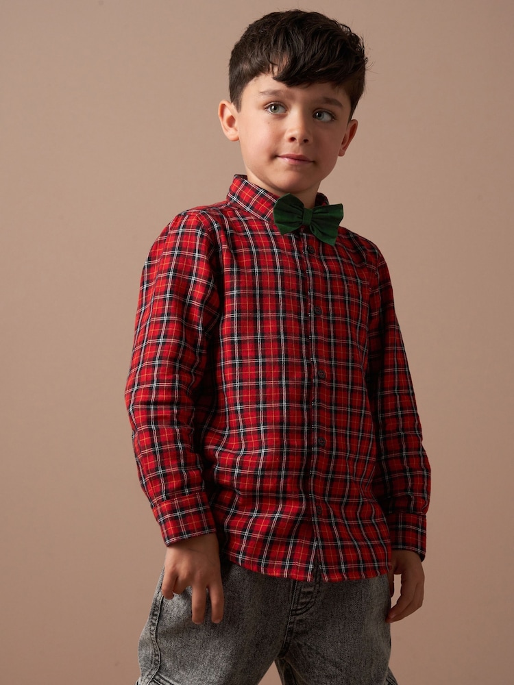 Angel & Rocket Red Joseph Check 100% Cotton Shirt With Bow Tie - Image 2 of 6