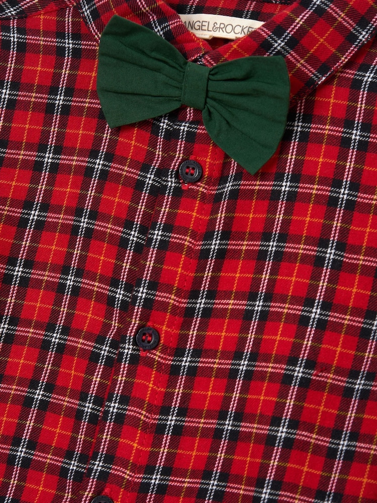 Angel & Rocket Red Joseph Check 100% Cotton Shirt With Bow Tie - Image 6 of 6