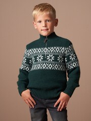 Angel & Rocket Green Conrin Fairisle Pattern Jumper - Image 1 of 7