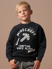 Angel & Rocket Grey Minecraft Graphic Washed Sweatshirt - Image 1 of 7