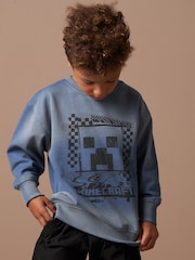 Angel & Rocket Blue Minecraft Washed Graphic 100% Cotton Sweatshirt - Image 1 of 7