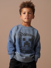 Angel & Rocket Blue Minecraft Washed Graphic 100% Cotton Sweatshirt - Image 3 of 7