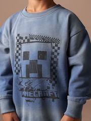 Angel & Rocket Blue Minecraft Washed Graphic 100% Cotton Sweatshirt - Image 4 of 7