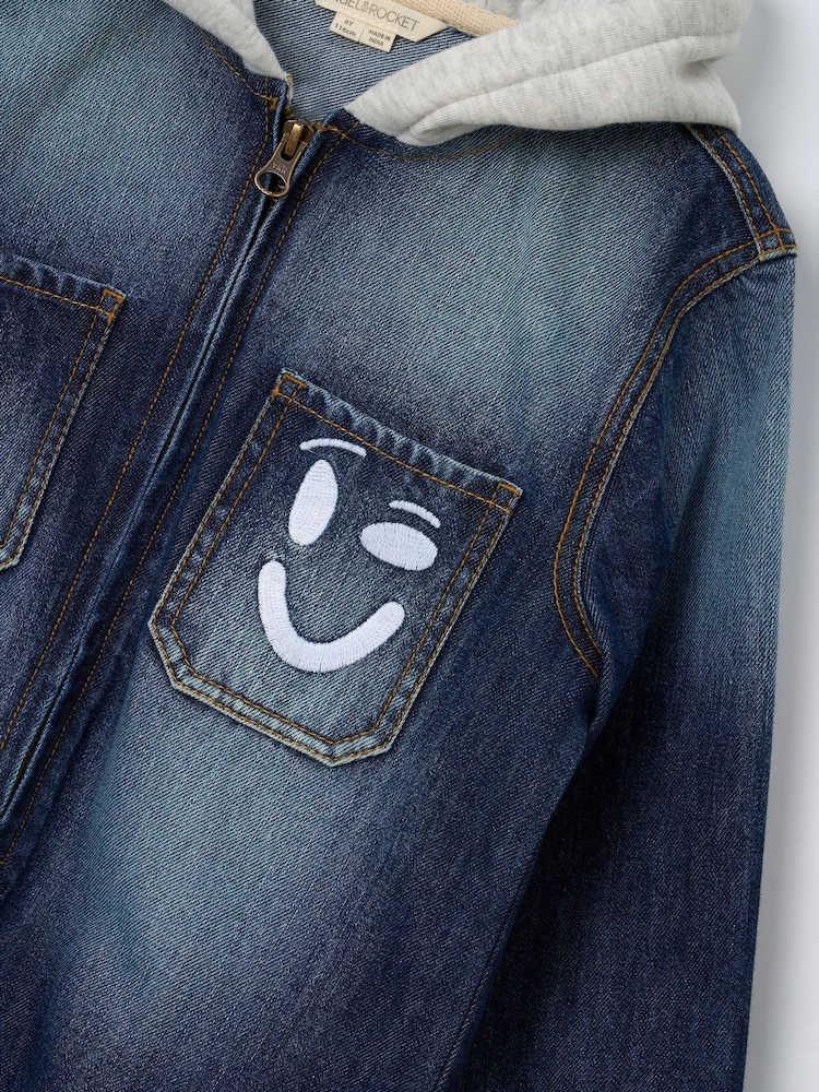 Angel & Rocket Blue Smile Denim Overshirt With Hood - Image 7 of 7 Angel & Rocket Blue Smile Denim Overshirt With Hood - Image 7 of 7
