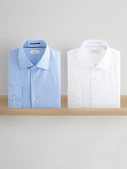 White/Blue Slim Fit Signature 100% Cotton Textured Long Sleeve Shirt 2 Pack - Image 1 of 10